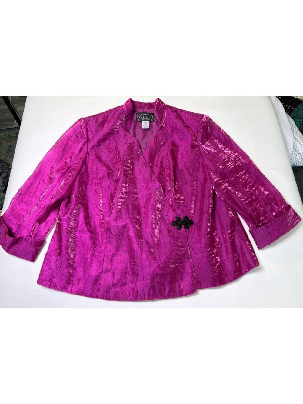 Alex Evenings Blouse Fuchsia Hot Pink Top, 1X Textured Satin